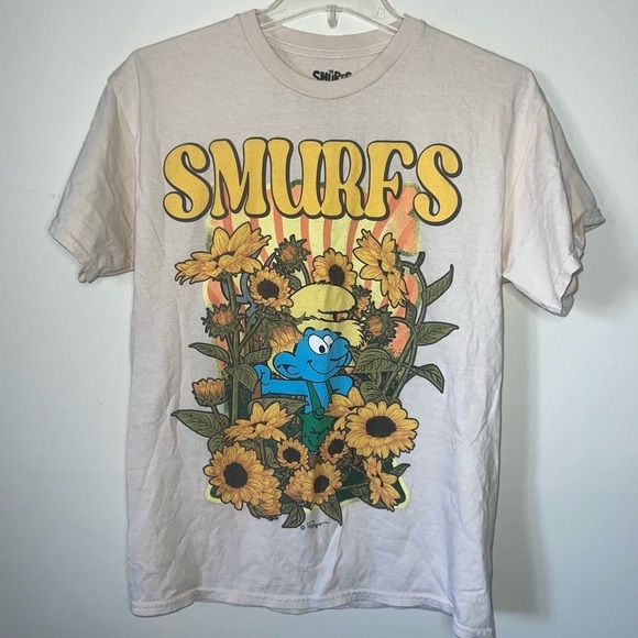 Smurfs Sunflower Gardening Good Vibes Cotton T-shirt Size Medium - Picture 6 of 7